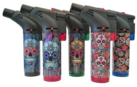 139-SS -- CASE OF 15 SUGAR SKULL SLANT TORCH LIGHTERS ($2.5 EA)