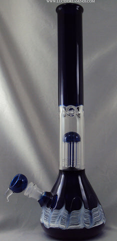 2" GLASS ON GLASS SINGLE PERK 8 TREE WATERPIPE WITH ICE CATCHER BLUE COLOR