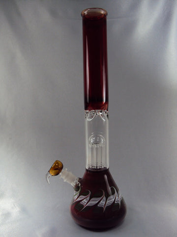 2" GLASS ON GLASS SINGLE PERK 8 TREE WATERPIPE WITH ICE CATCHER AMBER COLOR