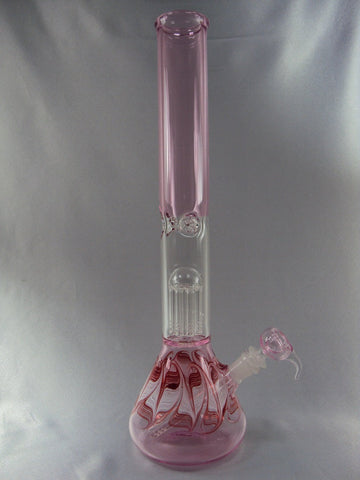 " GLASS ON GLASS SINGLE PERK 8 TREE WATERPIPE WITH ICE CATCHER PINK COLOR