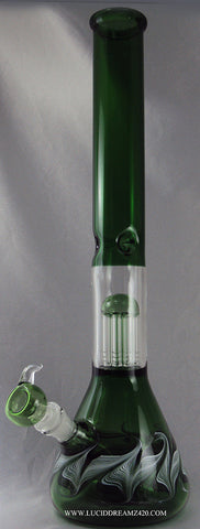 2" GLASS ON GLASS SINGLE PERK 8 TREE WATERPIPE WITH ICE CATCHER GREEN COLOR