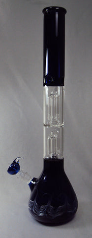 22" GOG DOUBLE PERK 8 TREE WATERPIPE WITH ICE CATCHER OUTSIDE COLOR BLUE