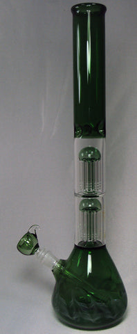 22" GOG DOUBLE PERK 8 TREE WATERPIPE WITH ICE CATCHER OUTSIDE COLOR GREEN