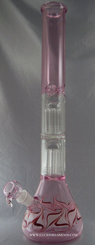 22" GOG DOUBLE PERK 8 TREE WATERPIPE WITH ICE CATCHER OUTSIDE COLOR PINK