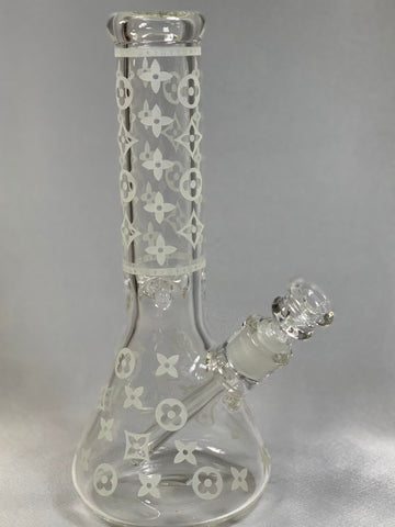 12" 88GMS FLOWER PRINT GLOW IN THE DARK BEAKER WATERPIPES