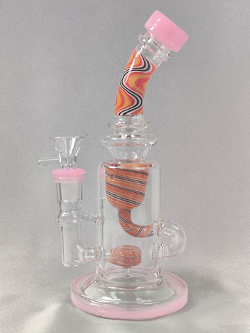 9" 35GMS PINK COLOR STRIPE DESIGN ON PERK AND TUBE, WITH 14MM FEMALE JOINT