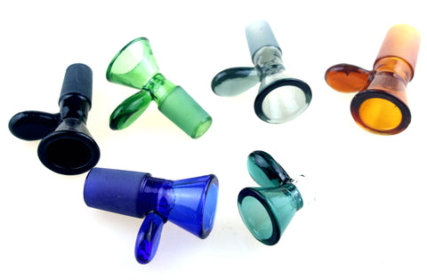 MALE COLOR BOWL WITH HANDLE & SCREEN 14MM FITS ON FEMALE WP ($2.5 EA)