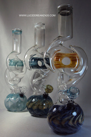 14" LOCAL BLOWN CLASSIC OUTSIDE COLOR DOUGHNUT WATERPIPE